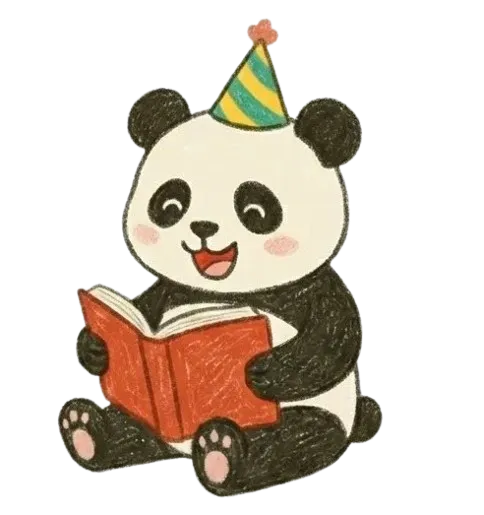 頭に三角帽子を被って嬉しそうにFXの辞書を呼んでいるパンダのイラスト